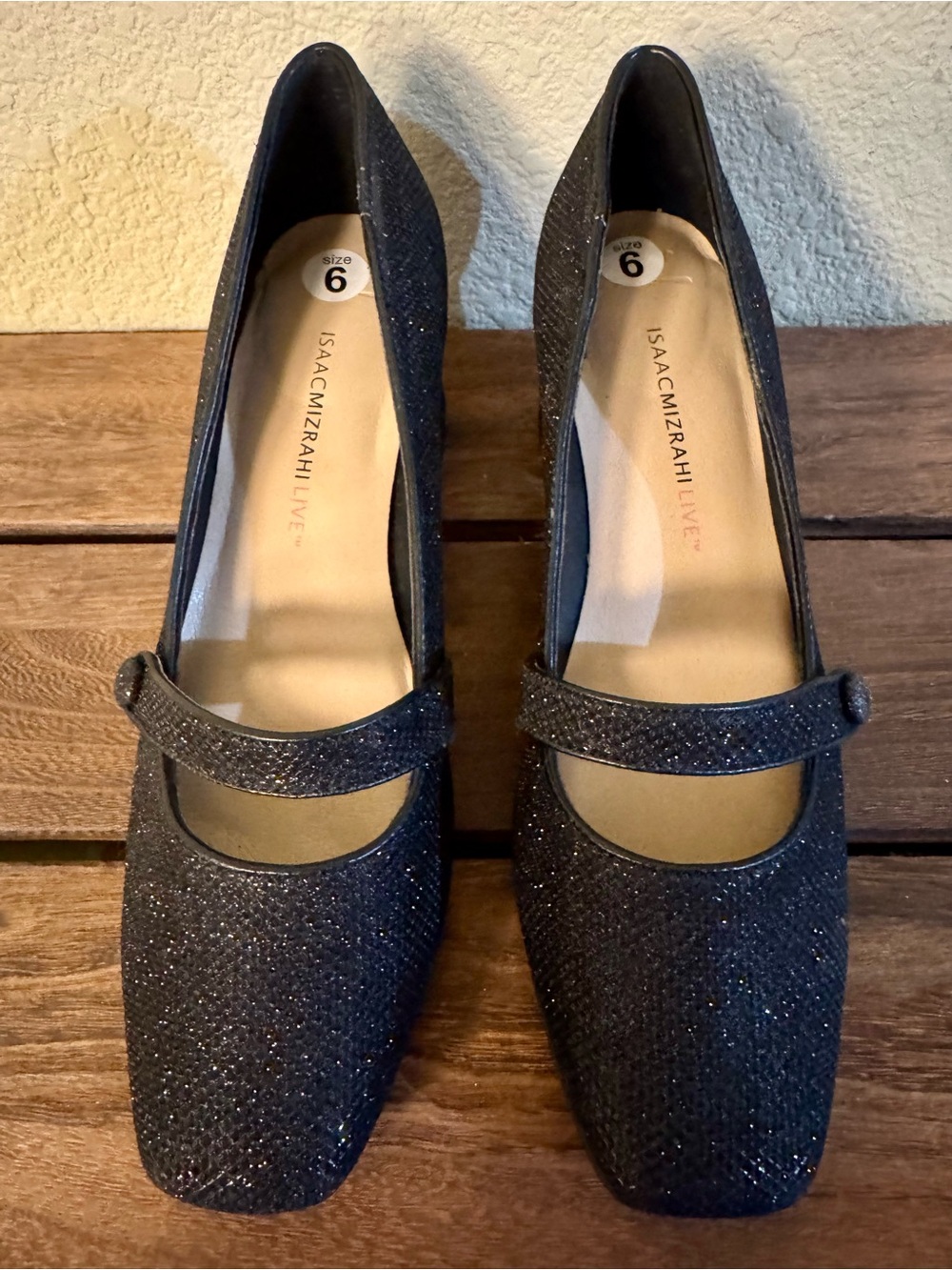 Isaac Mizrahi Black Glitter Mary Jane Heels